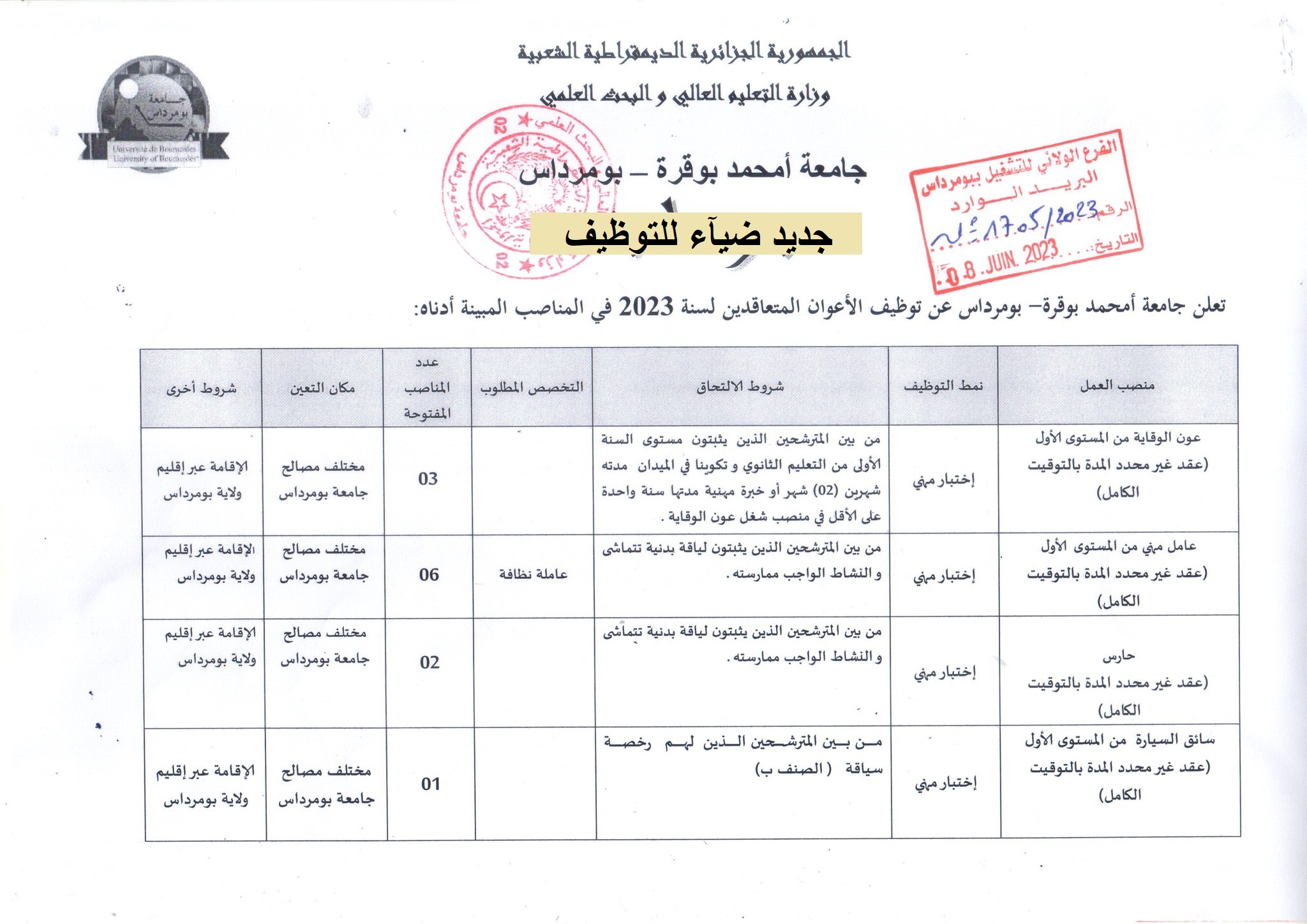 اعلان توظيف بولاية بومرداس اعلان عن توظيف بجامعة أمحمد بوقرة بولاية بومرداس UNIV BOUMERDES