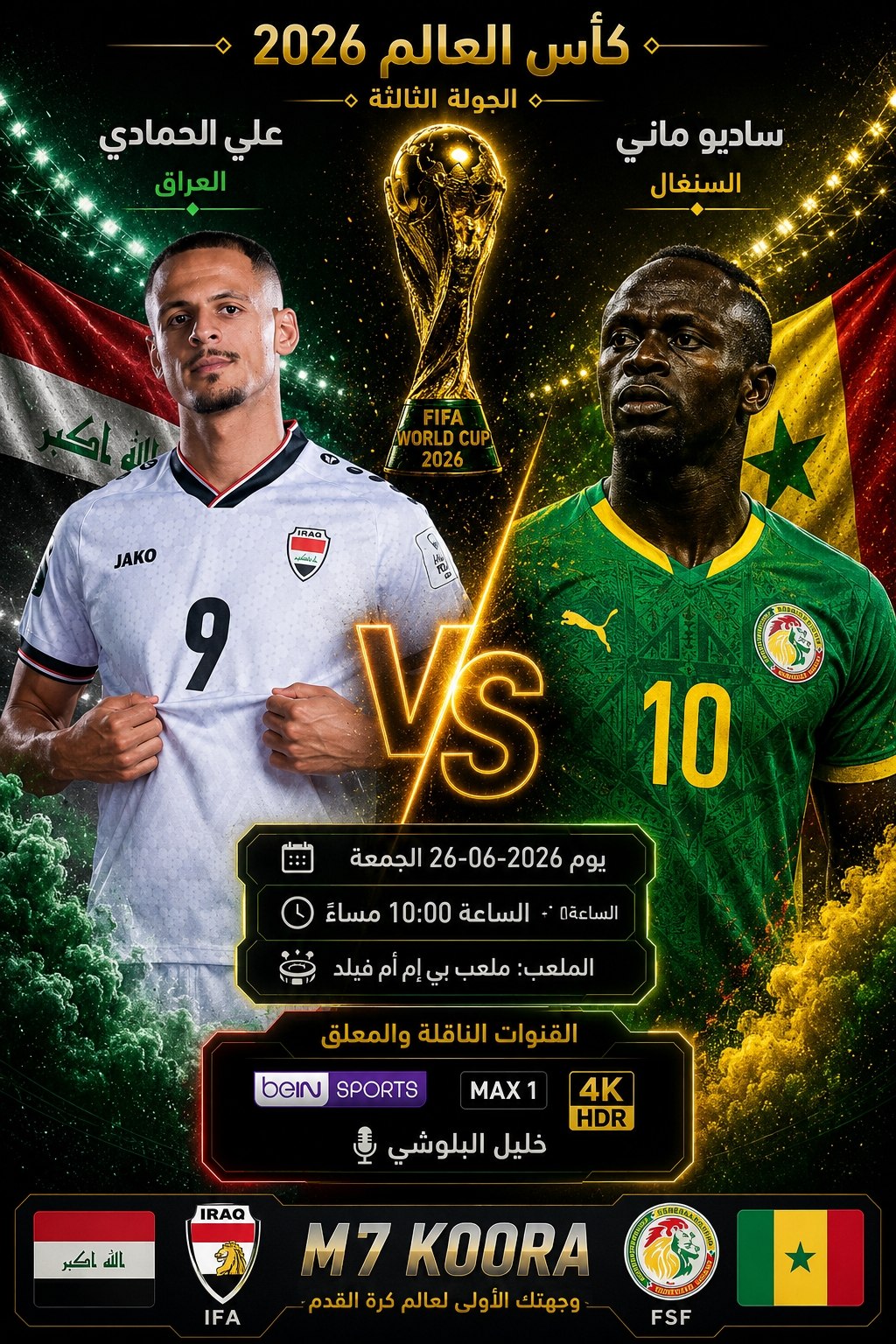 بث مباشر مباراة العراق والسنغال - كأس العالم 2026